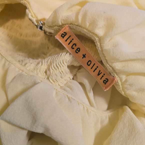 Alice + Olivia Shari Yellow Off-the-Shoulder Silk Dress - Picture 4 of 6